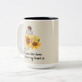 Schöne Vögel & Sonnenblumen mit Angebot Zweifarbige Tasse (Vorderseite Links)