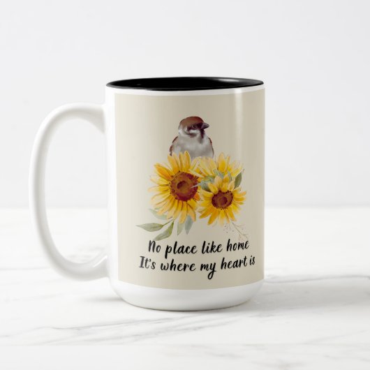 Schöne Vögel & Sonnenblumen mit Angebot Zweifarbige Tasse (Links)