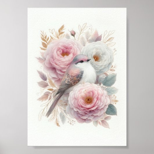 Schöne Vogel- und Rosen-Kunst Poster (Vorne)