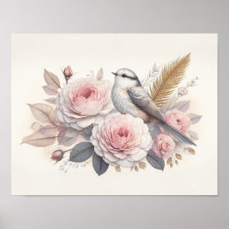 Schöne Vogel- und Rosenkunst Poster