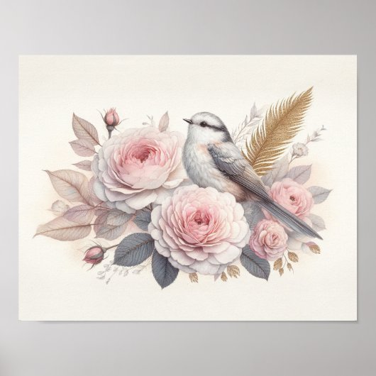 Schöne Vogel- und Rosenkunst Poster (Vorne)