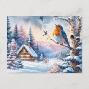 Schöne Vogel- und Winterlandschaft 14 Postkarte