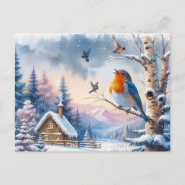 Schöne Vogel- und Winterlandschaft 15 Postkarte