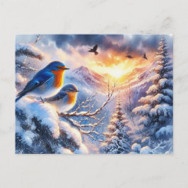 Schöne Vogel- und Winterlandschaft 8 Postkarte