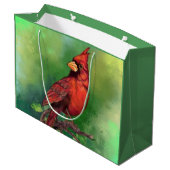 Schöne Vogelmalerei auf dem Nordroten Kardinal  Große Geschenktüte (Rückseite Schrägansicht)