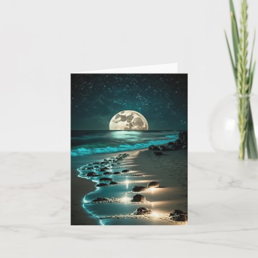 Schöne Vollmond Beach Starry Night Karte (Vorderseite)