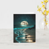 Schöne Vollmond Beach Starry Night Karte (Gelbe Blume)