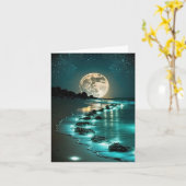 Schöne Vollmond Beach Starry Night Karte (Gelbe Blume)