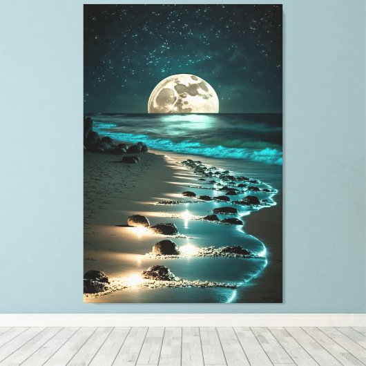 Schöne Vollmond Beach Starry Night Leinwanddruck (Insitu (Holzboden))