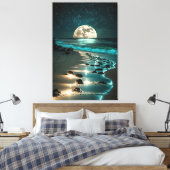 Schöne Vollmond Beach Starry Night Leinwanddruck (Insitu (Schlafzimmer))