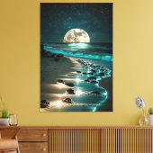 Schöne Vollmond Beach Starry Night Leinwanddruck (Insitu (Wohnzimmer))
