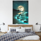 Schöne Vollmond Beach Starry Night Leinwanddruck (Insitu (Schlafzimmer))