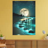 Schöne Vollmond Beach Starry Night Leinwanddruck (Insitu (Wohnzimmer))