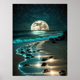 Schöne Vollmond Beach Starry Night Poster