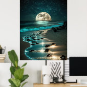 Schöne Vollmond Beach Starry Night Poster (Heimbüro)