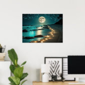 Schöne Vollmond Beach Starry Night Poster (Heimbüro)
