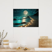 Schöne Vollmond Beach Starry Night Poster (Küche)