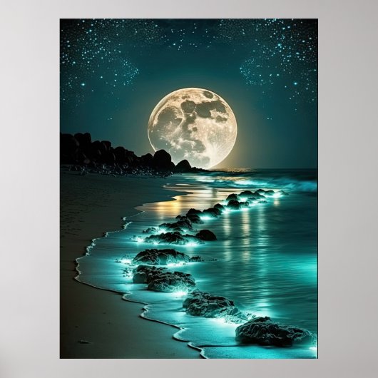 Schöne Vollmond Beach Starry Night Poster (Vorne)