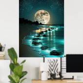 Schöne Vollmond Beach Starry Night Poster (Heimbüro)