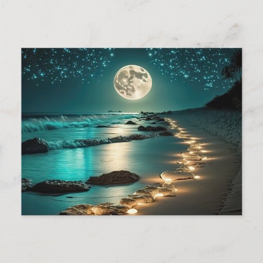 Schöne Vollmond Beach Starry Night Postkarte (Vorderseite)