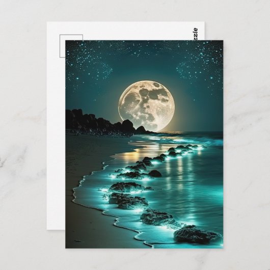 Schöne Vollmond Beach Starry Night Postkarte (Vorne/Hinten)