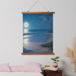 Schöne Vollmond Kunst, Dichtung und Musik Wandteppich Mit Holzrahmen