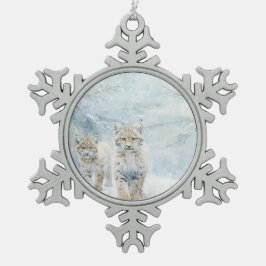 Schöne Waldtiere Bobcats Schneeflocken Zinn-Ornament