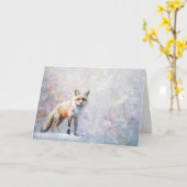 Schöne Waldtiere fühlen sich in Schneefall. Karte (Gelbe Blume)