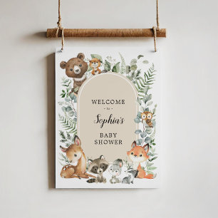 Schöne Waldtiere Grün Babyparty Begrüßung Poster