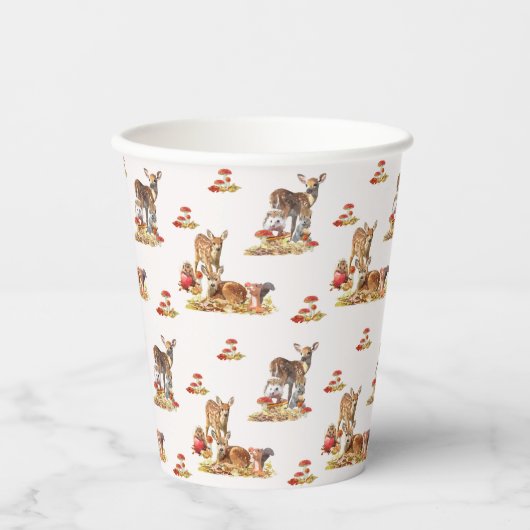 Schöne Waldtiere Herbst Art Muster Pappbecher (Vorderseite)