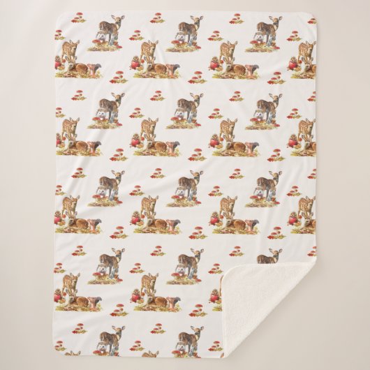 Schöne Waldtiere Herbst Art Muster Sherpadecke (Vorderseite)