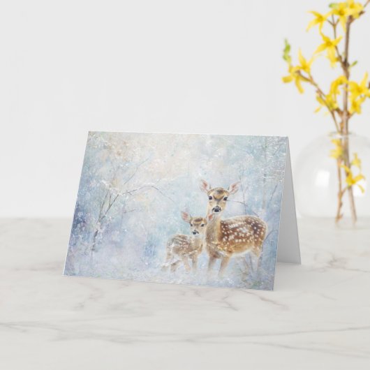 Schöne Waldtiere Hirsche im Schnee Gruß Karte (Gelbe Blume)