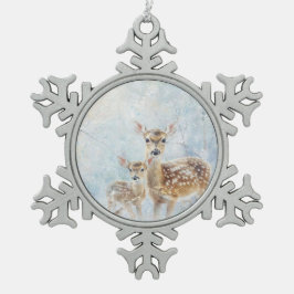 Schöne Waldtiere Hirsche Schneeflocken Zinn-Ornament