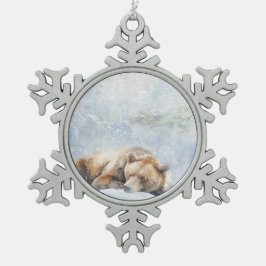 Schöne Waldtiere Schlafbär Schneeflocken Zinn-Ornament