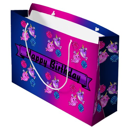 Schöne Wale mit Seashells Große Geschenktüte (Rückseite Schrägansicht)