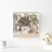 Schöne Wall-Uhr - Watercolor Wolf Quadratische Wanduhr (Zuhause)