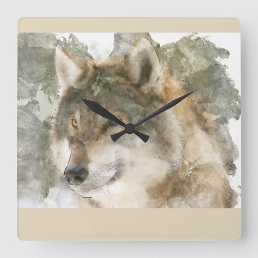 Schöne Wall-Uhr - Watercolor Wolf Quadratische Wanduhr (Vorderseite)