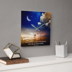 Schöne Wanduhr mit Sonnenuntergang und Zitat