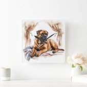SCHÖNE WASSERCOLOR BOERBOEL DOG QUADRATISCHE WANDUHR (Zuhause)