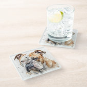 SCHÖNE WASSERCOLOR-BROWN-WEISSE BULLDOG-GESICHT GLASUNTERSETZER (Schrägansicht)