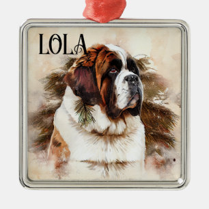 SCHÖNE WASSERCOLOR ST BERNARD DOG FACE ORNAMENT AUS METALL