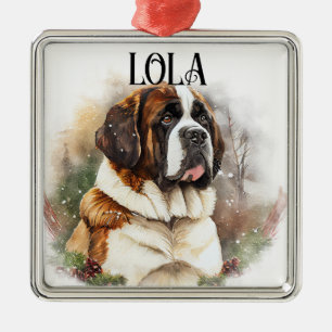 SCHÖNE WASSERCOLOR ST BERNARD DOG FACE ORNAMENT AUS METALL