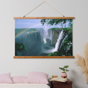 schöne Wasserfalllandschaft Wandteppich Mit Holzrahmen