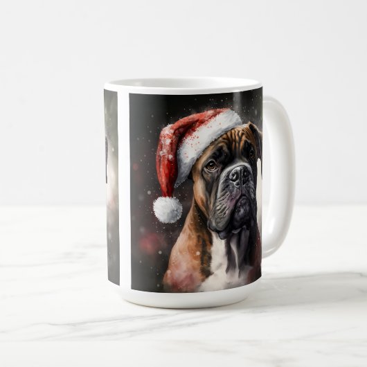 SCHÖNE WASSERFARBBOXER HUNDERCHRISTMAS KAFFEETASSE (VorderseiteRechts)