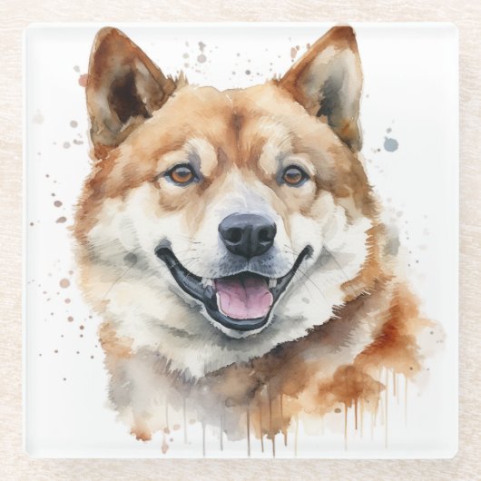 SCHÖNE WASSERFARBE AKITA HUNGE FELD GLASUNTERSETZER (Vorderseite)