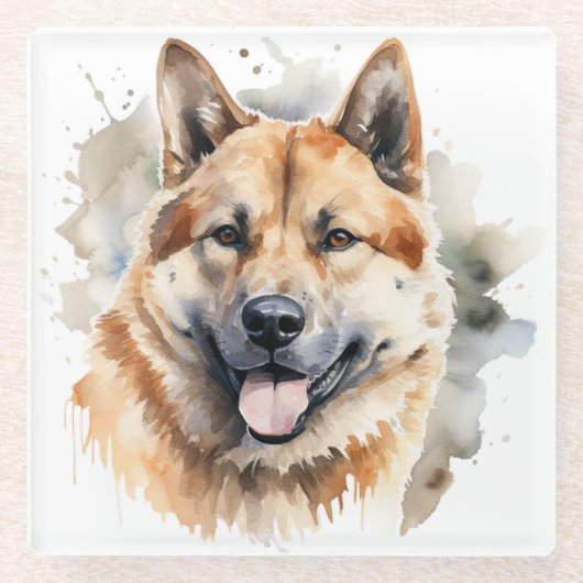 SCHÖNE WASSERFARBE AKITA HUNGE FELD GLASUNTERSETZER (Vorderseite)