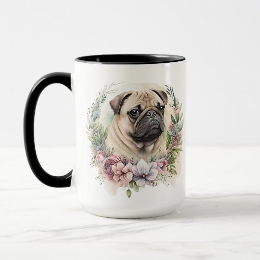 SCHÖNE WASSERFARBE AM MOPS HUNDE GESICHT TASSE (Links)