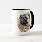 SCHÖNE WASSERFARBE AM MOPS HUNDE GESICHT TASSE (VorderseiteRechts)