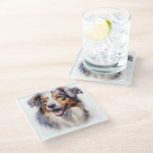 SCHÖNE WASSERFARBE AUSTRALISCHES SCHEEPDOGGESICHT GLASUNTERSETZER (Schrägansicht)