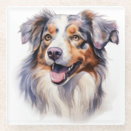 SCHÖNE WASSERFARBE AUSTRALISCHES SCHEEPDOGGESICHT GLASUNTERSETZER